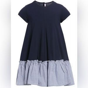 Il Gufo preppy navy dress with gingham skirting girls size 3